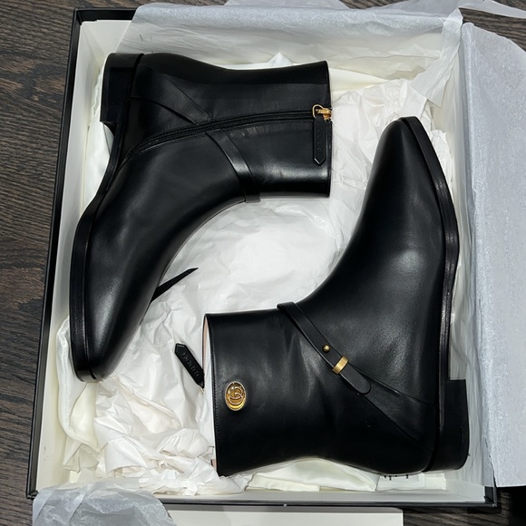 Gucci Calf Leather GG Enamel Logo Ankle Boot-Authentic-NIB - Picture 4 of 12